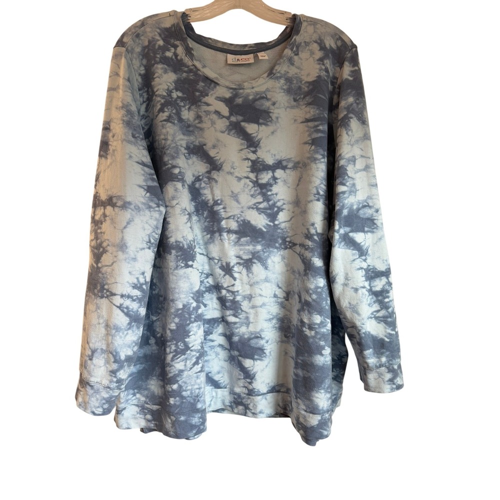 Denim & Co Blue Tie Dye Sweatshirt Plus 3X French Terry Side Slit‎ Pullover Top